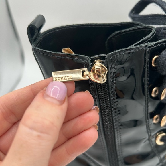 Schutz “Andorra” Black Patent Leather Laced Up Combat Boots W/ Rhinestones SZ 8 - Picture 12 of 14